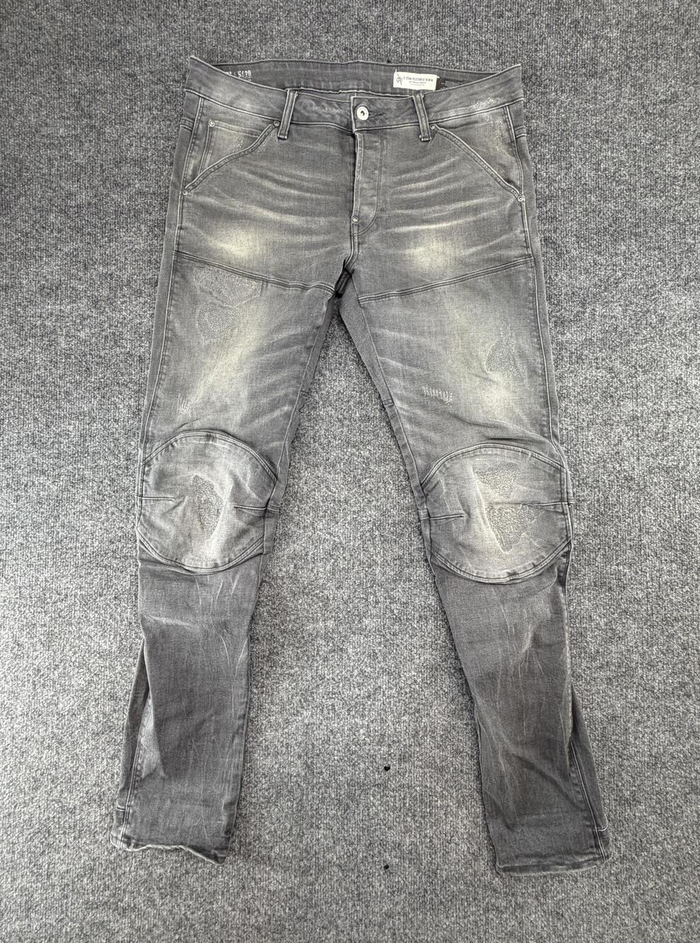 G-Star Raw 5620 3D Slim Jeans Mens 37x32 (33x34) Gray Charcoal Distressed Denim